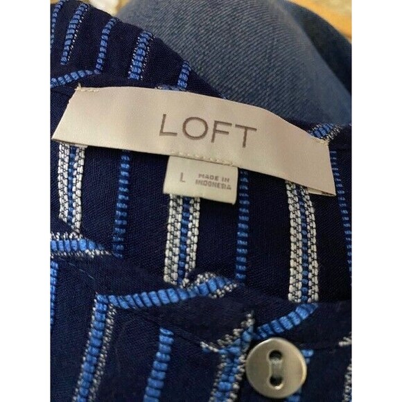 Loft Blue Striped Linen Blend Drawstring Waist Adjustable Strap Romper Size L - Picture 10 of 10